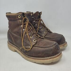 Thorogood Boots Mens 8.5D Brown Leather Moc Toe Steel Toe Work Safety USA